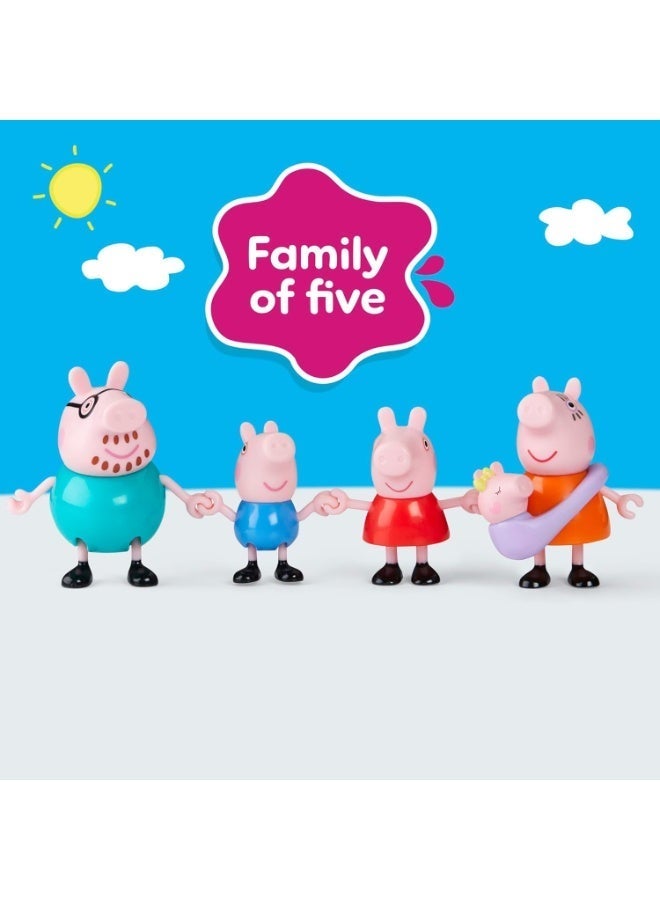 Peppa Pig Peppa's Family of Five with Baby Evie, Poseable Figures Hold Hands, Preschool Toys for Girls and Boys 3 and Up - Image 2
